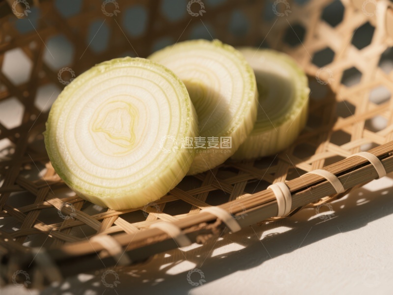 高清大图下载【趣麦麦图】新鲜洋葱切片置于竹篮中