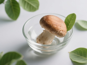 玻璃碗中的蘑菇与绿叶