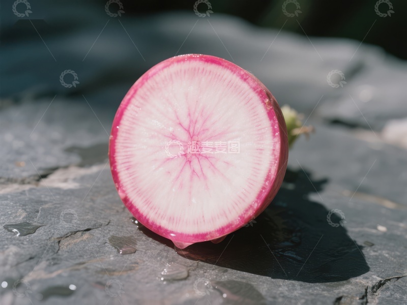 高清大图下载【趣麦麦图】切开的红白萝卜，展示内部纹理