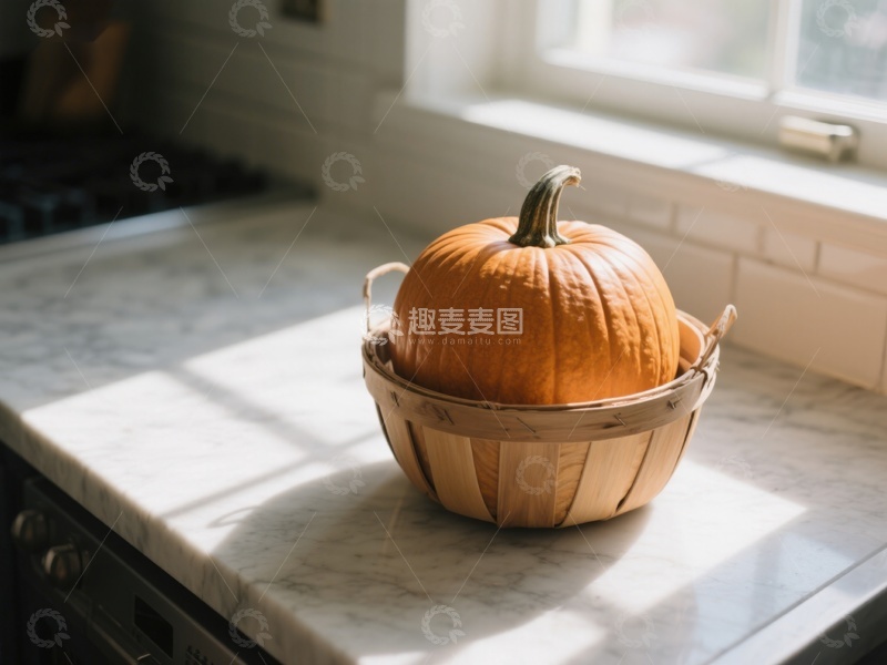 高清大图下载【趣麦麦图】厨房窗边的南瓜