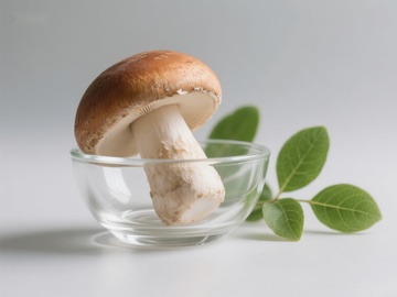 玻璃碗中的蘑菇与绿叶