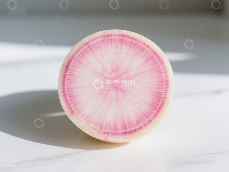 高清大图下载【趣麦麦图】切开的水萝卜，展示粉白相间的纹理
