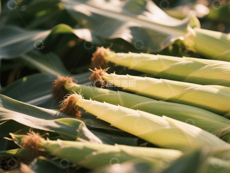高清大图下载【趣麦麦图】新鲜玉米排列在田间