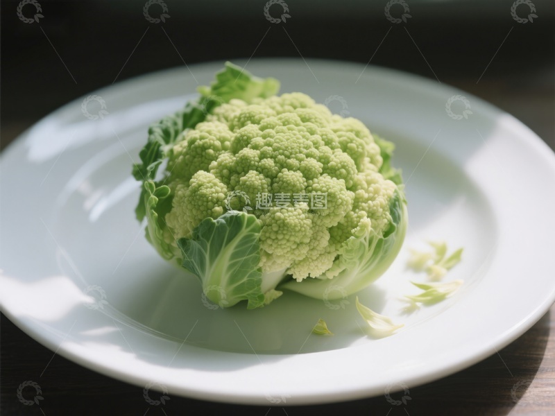 高清大图下载【趣麦麦图】新鲜花椰菜置于白色盘中