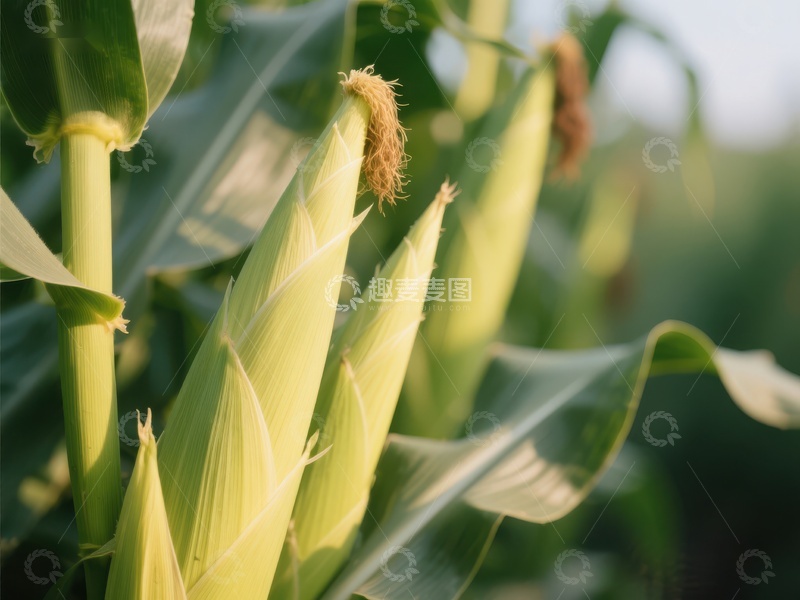 高清大图下载【趣麦麦图】玉米田中的嫩绿玉米穗
