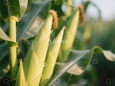 玉米田中的嫩绿玉米穗