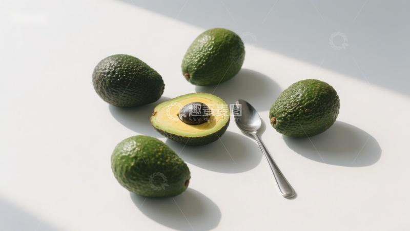 高清大图下载【趣麦麦图】新鲜牛油果与银勺的静物组合
