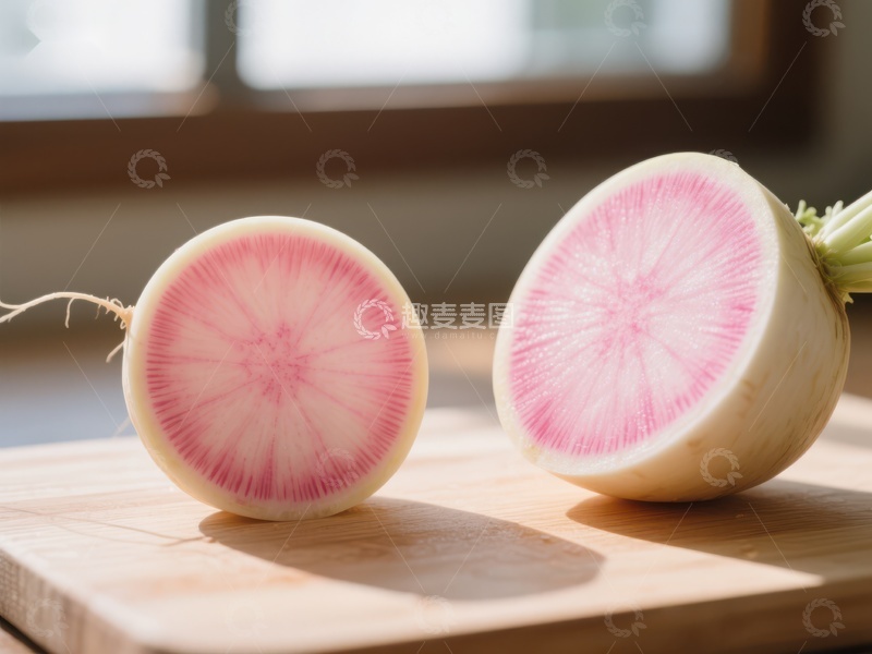 高清大图下载【趣麦麦图】切开的水萝卜展示粉白相间纹理
