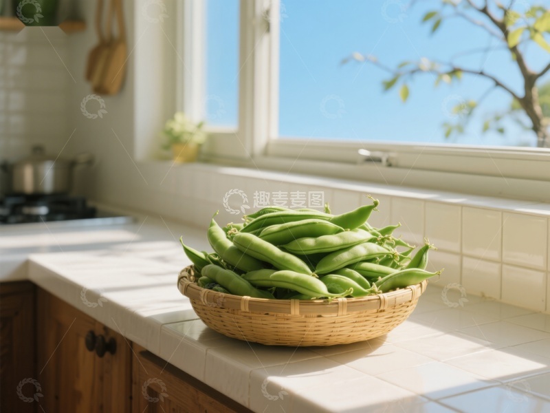 高清大图下载【趣麦麦图】厨房窗台上的新鲜豌豆