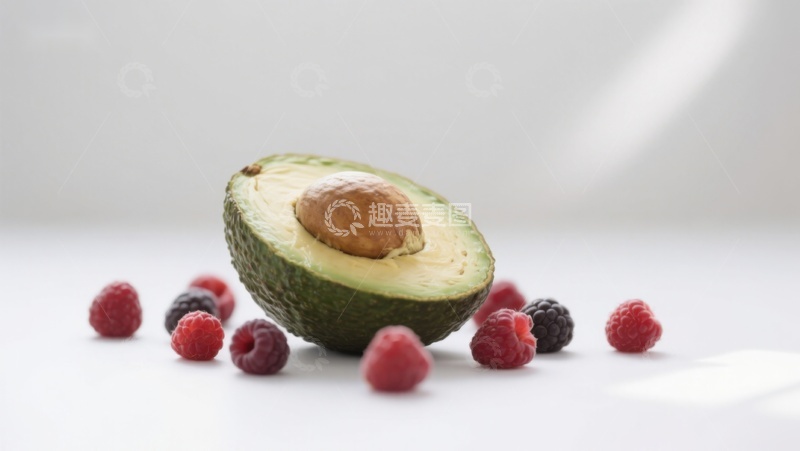 高清大图下载【趣麦麦图】切开的牛油果与新鲜覆盆子