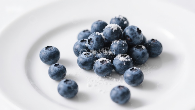 高清大图下载【趣麦麦图】糖霜蓝莓静置白色盘中