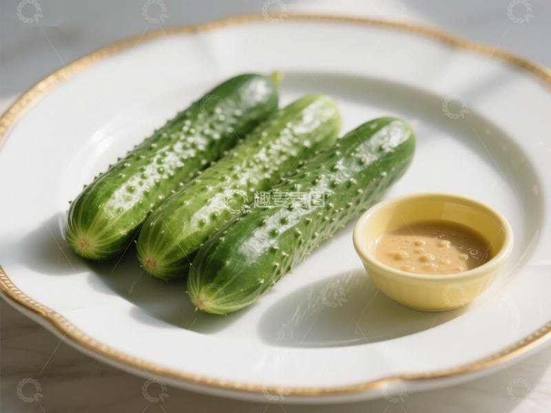 高清大图下载【趣麦麦图】-盘中黄瓜配酱料