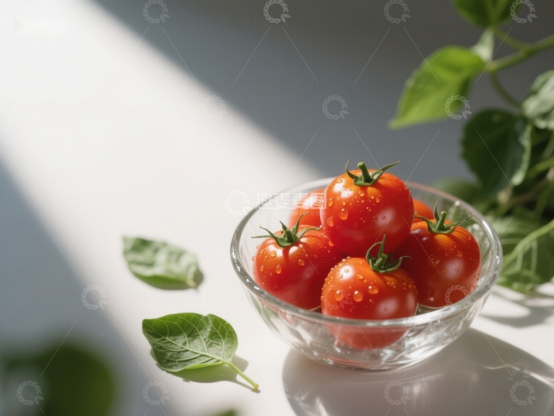 高清大图下载【趣麦麦图】透明碗中的樱桃番茄与绿叶