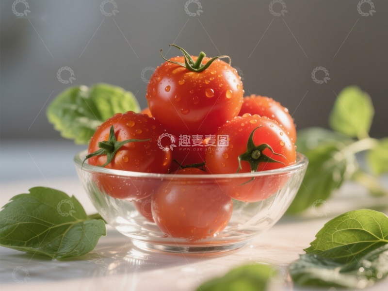 高清大图下载【趣麦麦图】新鲜番茄堆叠于透明碗中