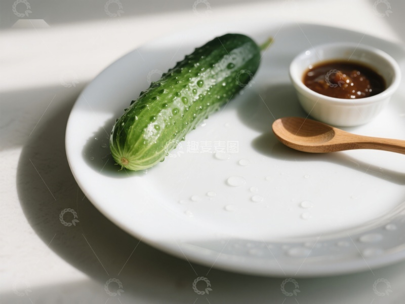 高清大图下载【趣麦麦图】新鲜黄瓜配酱碟，简约美食