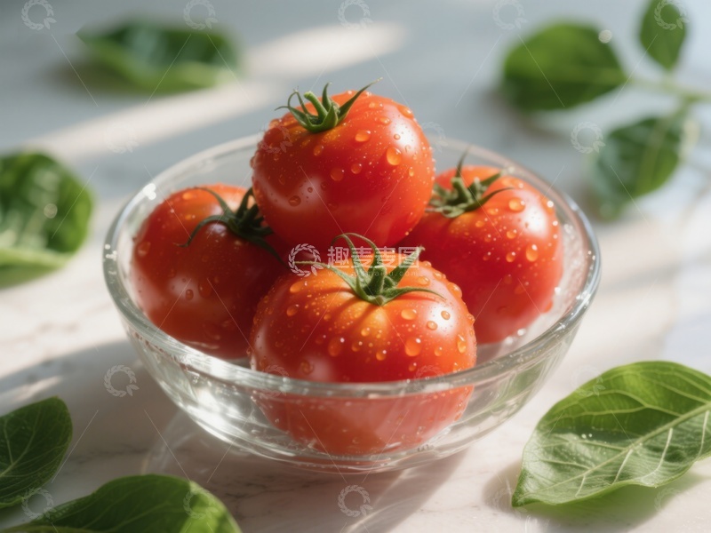 高清大图下载【趣麦麦图】透明碗中的新鲜番茄