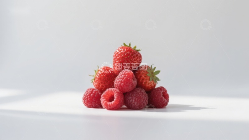 高清大图下载【趣麦麦图】新鲜草莓与覆盆子堆叠