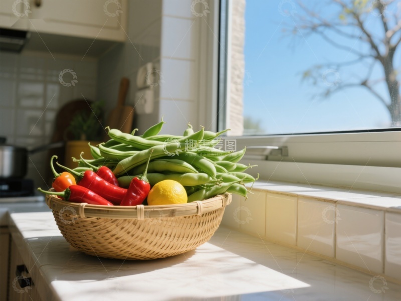 高清大图下载【趣麦麦图】窗台上的蔬菜篮
