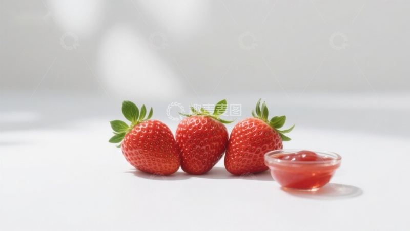 高清大图下载【趣麦麦图】新鲜草莓与果酱，简约美食展示