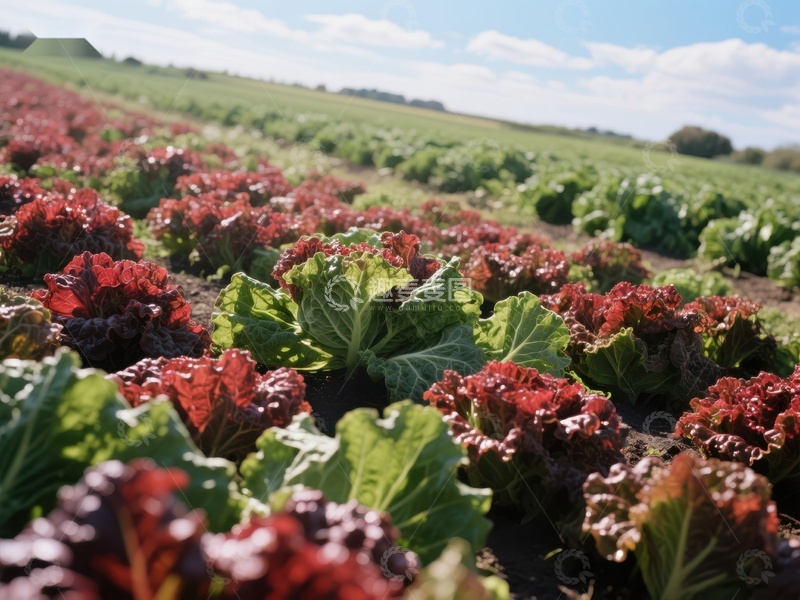 高清大图下载【趣麦麦图】田野中的红叶生菜种植