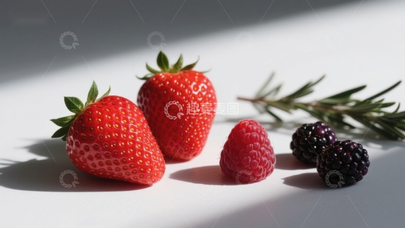高清大图下载【趣麦麦图】新鲜草莓与黑莓的静物组合
