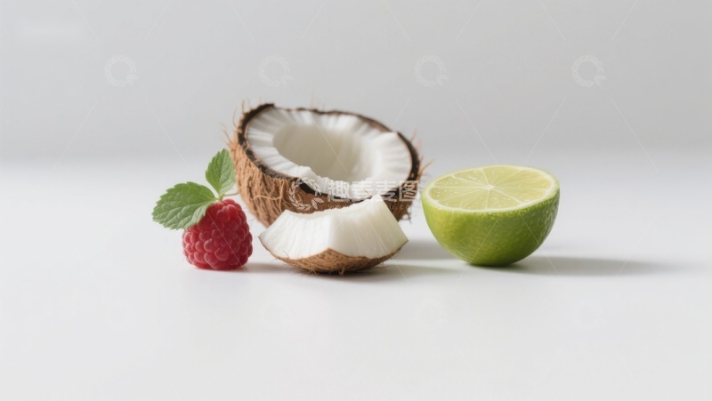 高清大图下载【趣麦麦图】椰子、青柠与覆盆子的清新组合