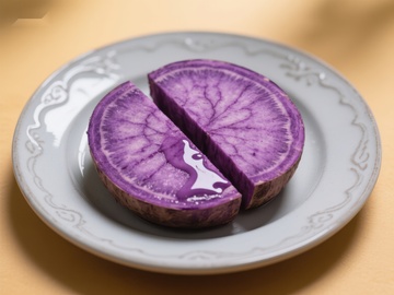 切开的紫色甘薯，展示其鲜艳内部