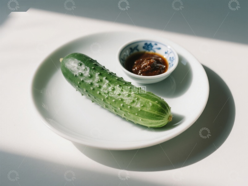 高清大图下载【趣麦麦图】黄瓜配酱碟，简洁美食摆盘
