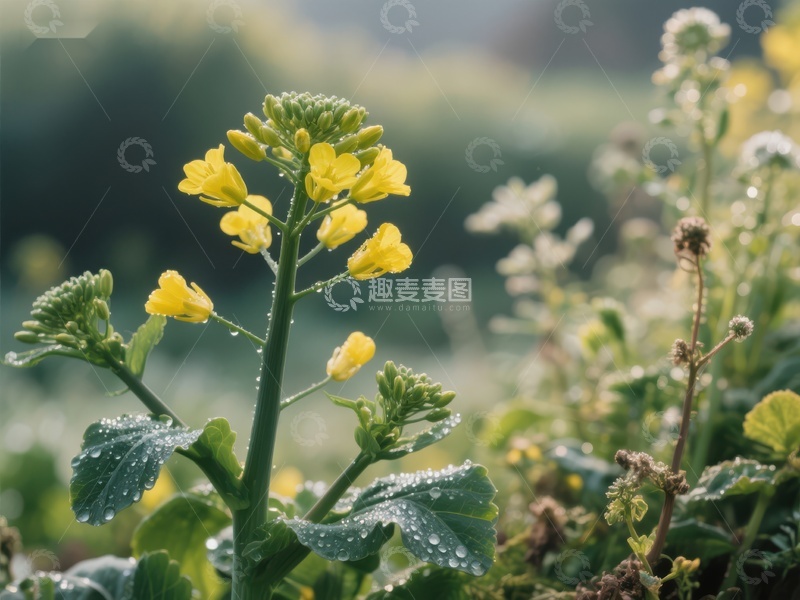 高清大图下载【趣麦麦图】油菜花田清晨露珠