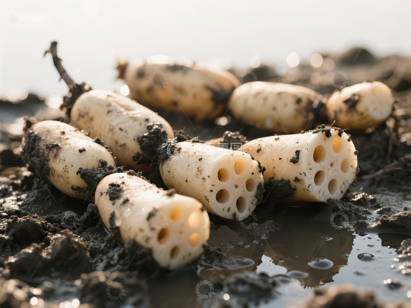 高清大图下载【趣麦麦图】新鲜莲藕堆放在泥地上