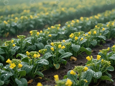 油菜花田雨后绽放