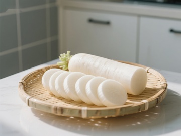 切片白萝卜置于竹篮中