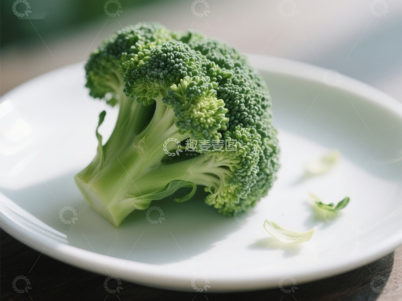 高清大图下载【趣麦麦图】新鲜西兰花置于白色盘中