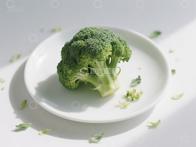 高清大图下载【趣麦麦图】新鲜西兰花置于白色盘中