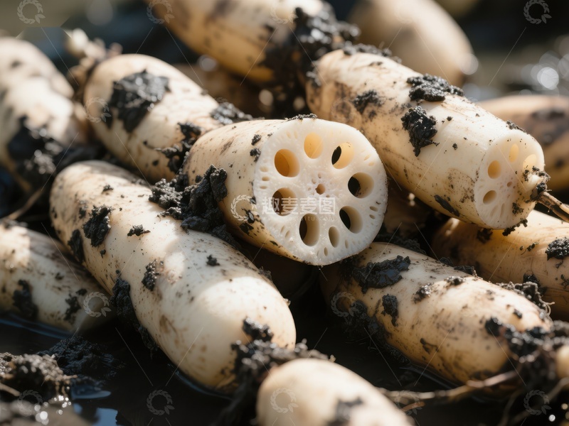 高清大图下载【趣麦麦图】新鲜莲藕堆叠特写