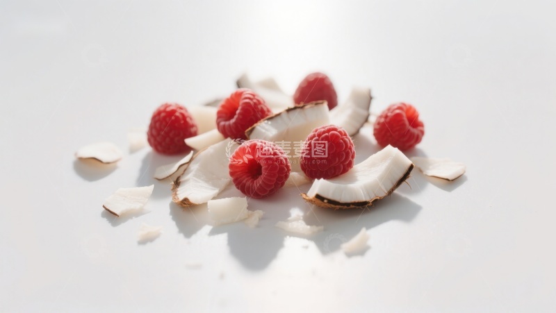 高清大图下载【趣麦麦图】新鲜覆盆子与椰子片的组合