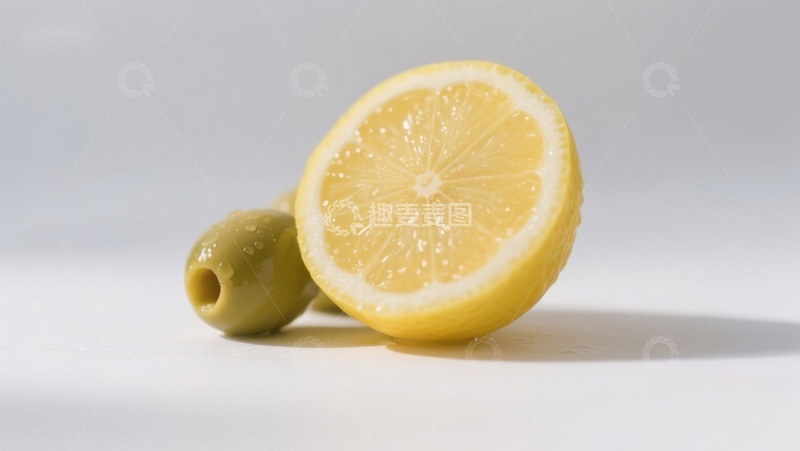 高清大图下载【趣麦麦图】柠檬切片与橄榄的静物组合