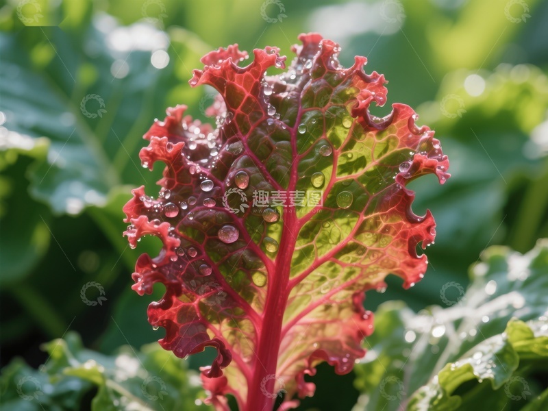 高清大图下载【趣麦麦图】鲜嫩红叶甘蓝上的露珠
