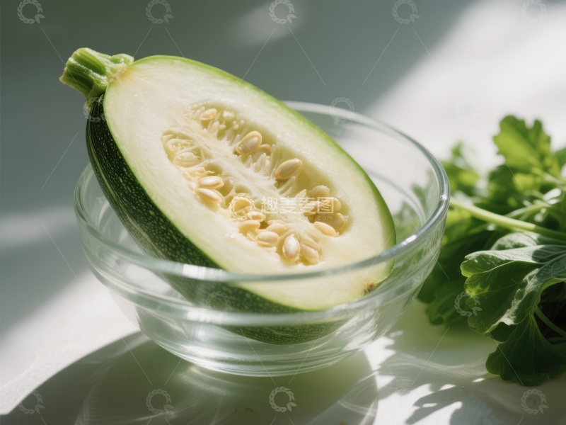 高清大图下载【趣麦麦图】切开的黄瓜置于透明碗中