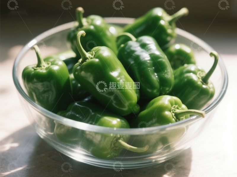高清大图下载【趣麦麦图】透明碗中的新鲜青椒