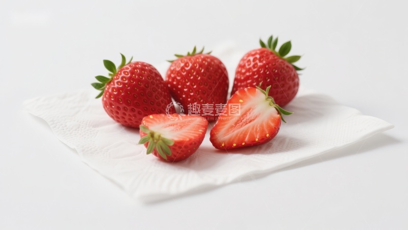 高清大图下载【趣麦麦图】新鲜草莓放置于白色纸巾上