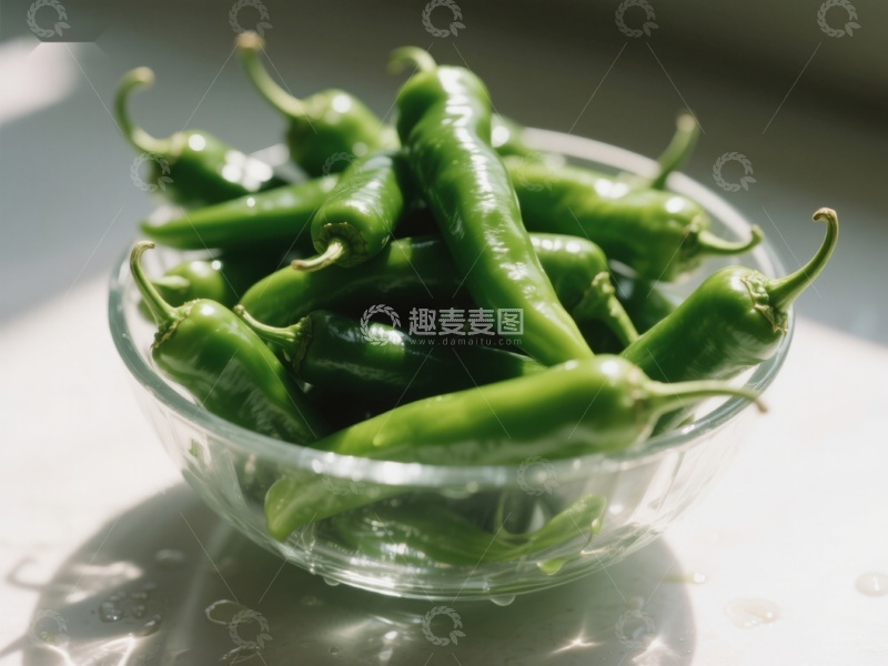 高清大图下载【趣麦麦图】玻璃碗中的青辣椒
