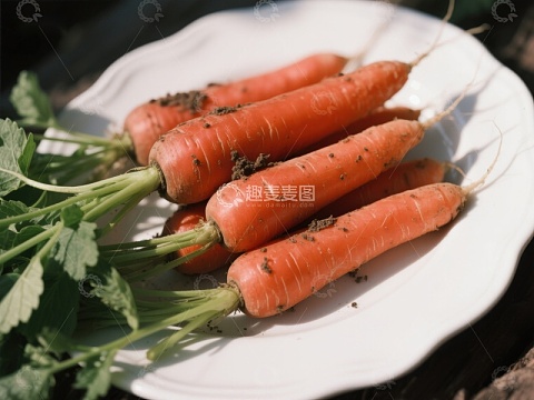新鲜胡萝卜盘中摆放