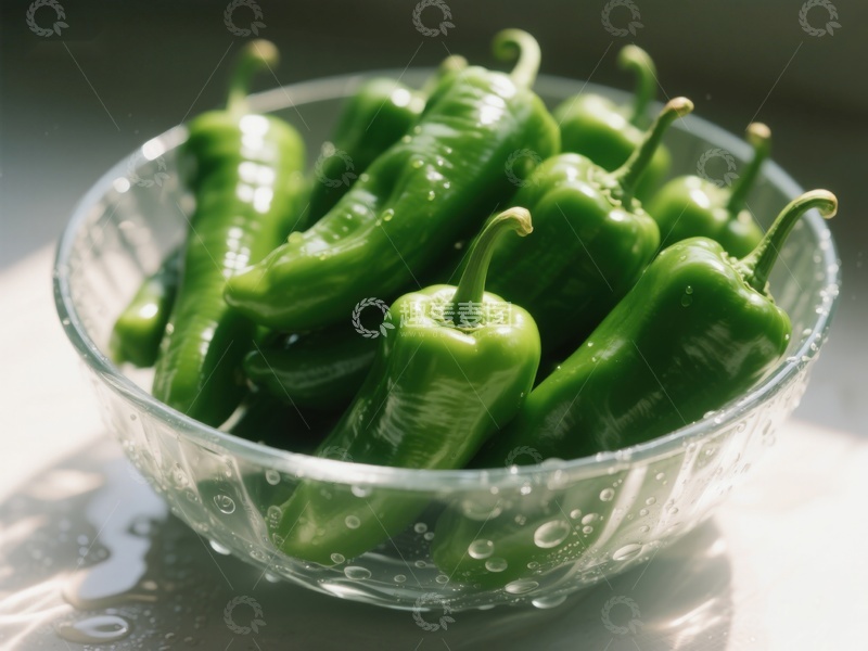高清大图下载【趣麦麦图】新鲜青椒置于透明碗中