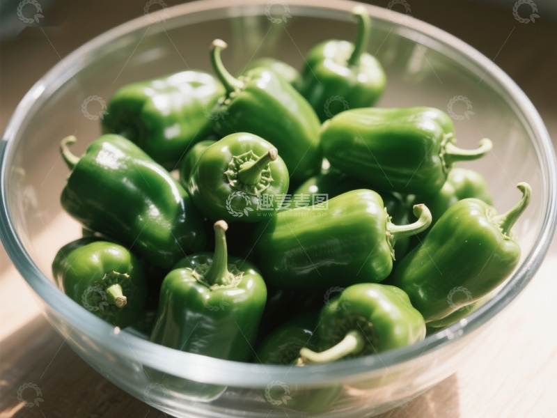 高清大图下载【趣麦麦图】玻璃碗中的新鲜青椒
