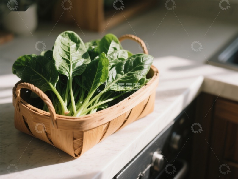 高清大图下载【趣麦麦图】篮子里的绿叶蔬菜