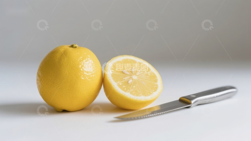 高清大图下载【趣麦麦图】柠檬与刀具的静物组合