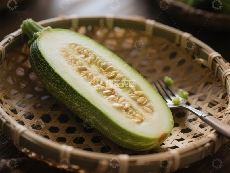 高清大图下载【趣麦麦图】切开的黄瓜置于竹篮中