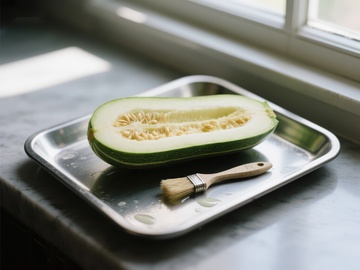 切开的冬瓜置于金属托盘上
