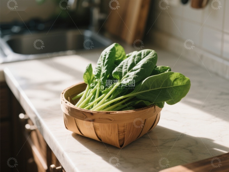 高清大图下载【趣麦麦图】厨房台面上的菠菜篮
